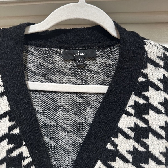 Lulus Truly Iconic Black and White Houndstooth Cardigan Sweater Dress - Picture 6 of 7